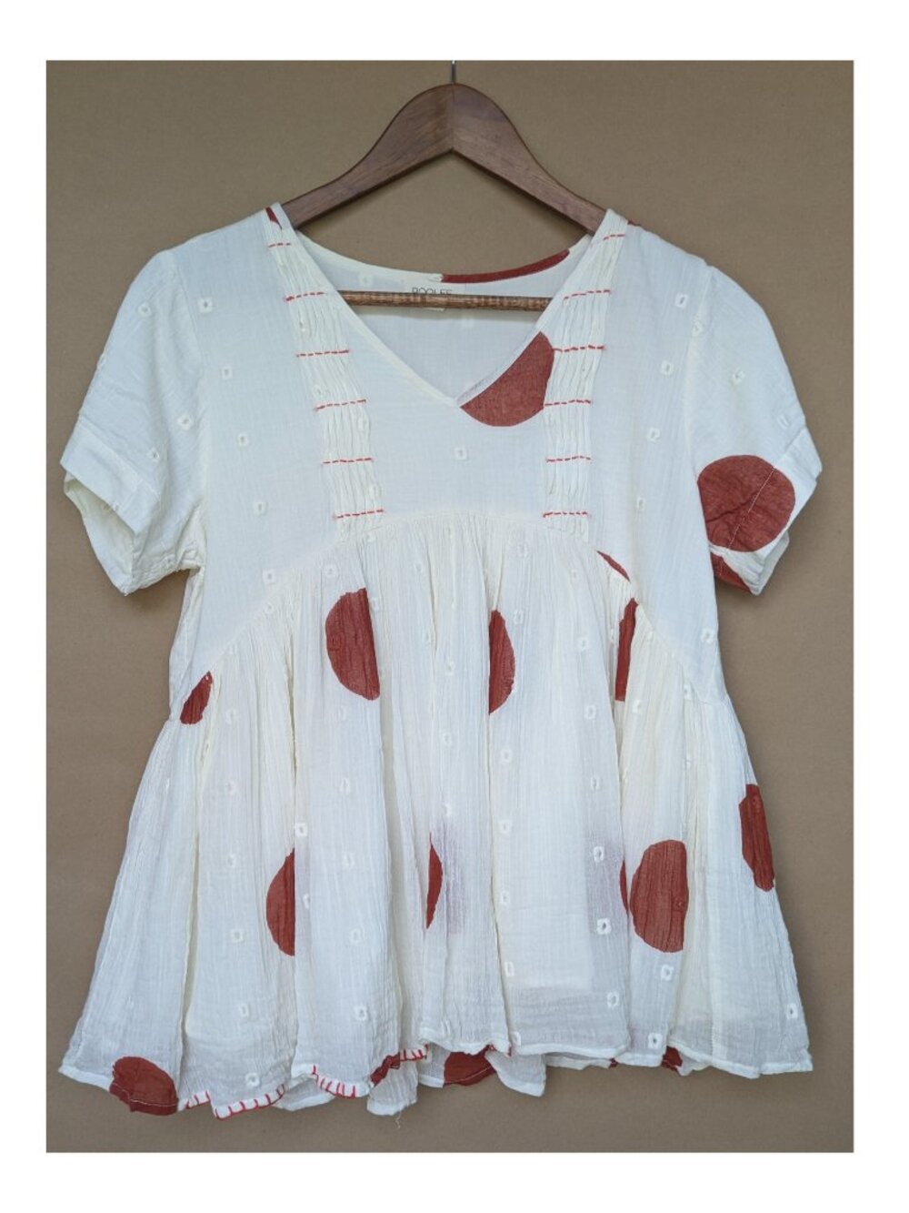 Roolee Beige Textured Babydoll Top